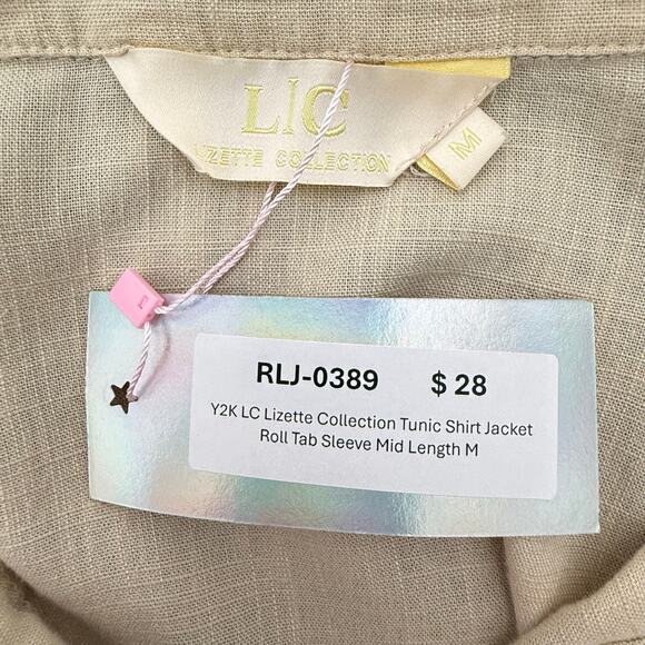 Y2K LC Lizette Collection Tunic Shirt Utility Jacket Roll Tab Sleeve Mid Length - Picture 5 of 7